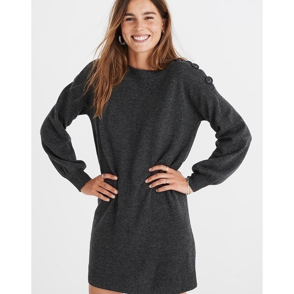 Madewell Boatneck Button-Shoulder Sweater-Dress
